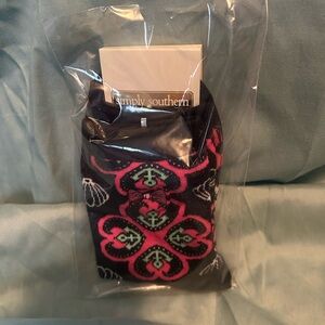Simply Southern Black Socks with Pink and Green Design